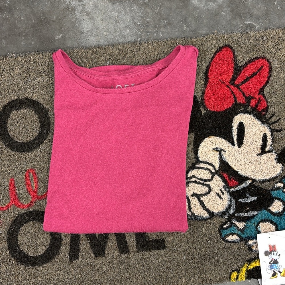 LOFT Vibrant Pink Magenta Maroon Long Sleeve Tee Curved Hem Modal Polyester S